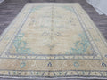 Vintage Turkish Oushak Rug 8x11: Handwoven Wool, Muted Blue Beige