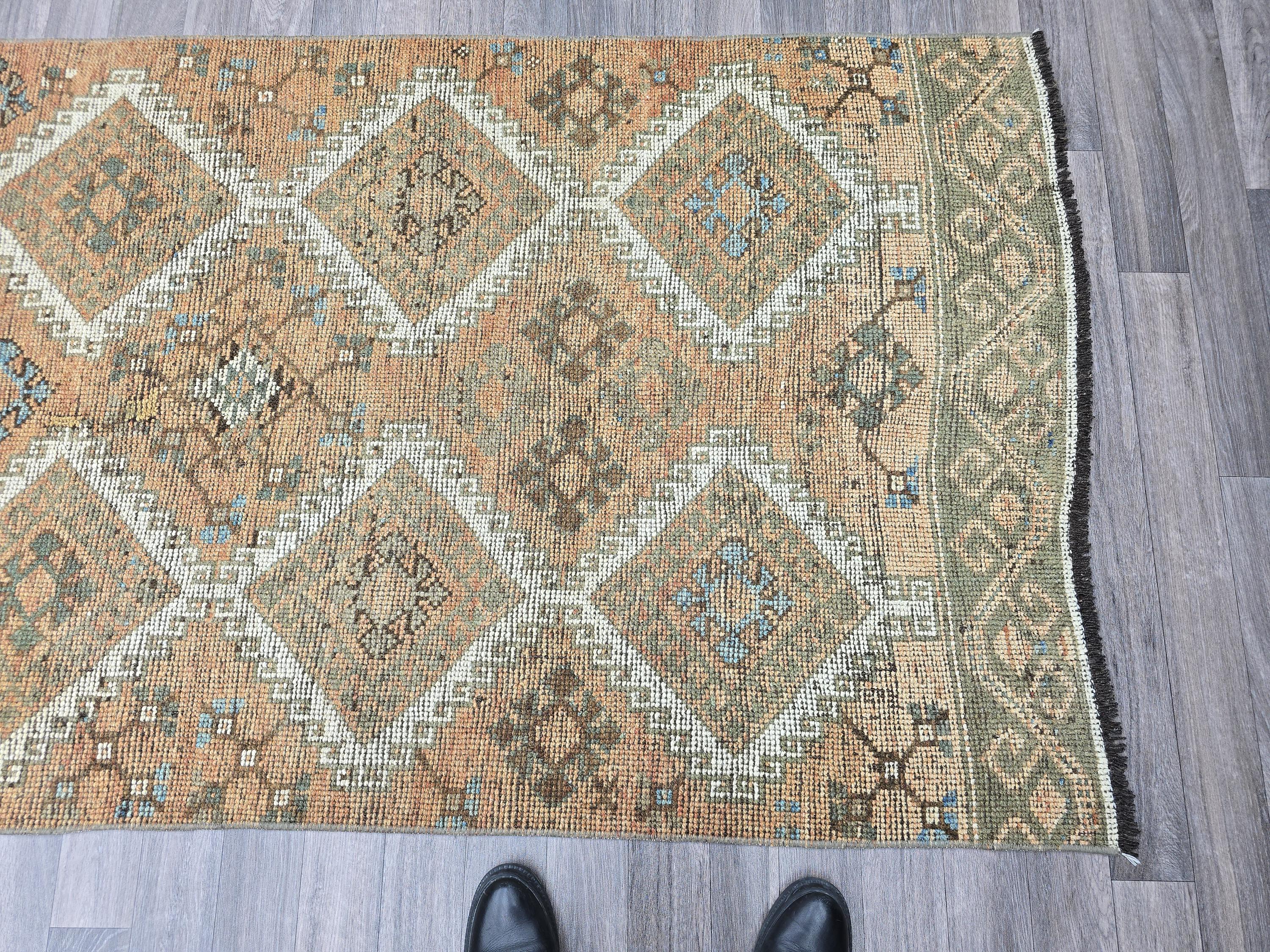 Vintage Turkish Oushak Runner Rug: Handknotted Wool Hallway Rug (4x11)