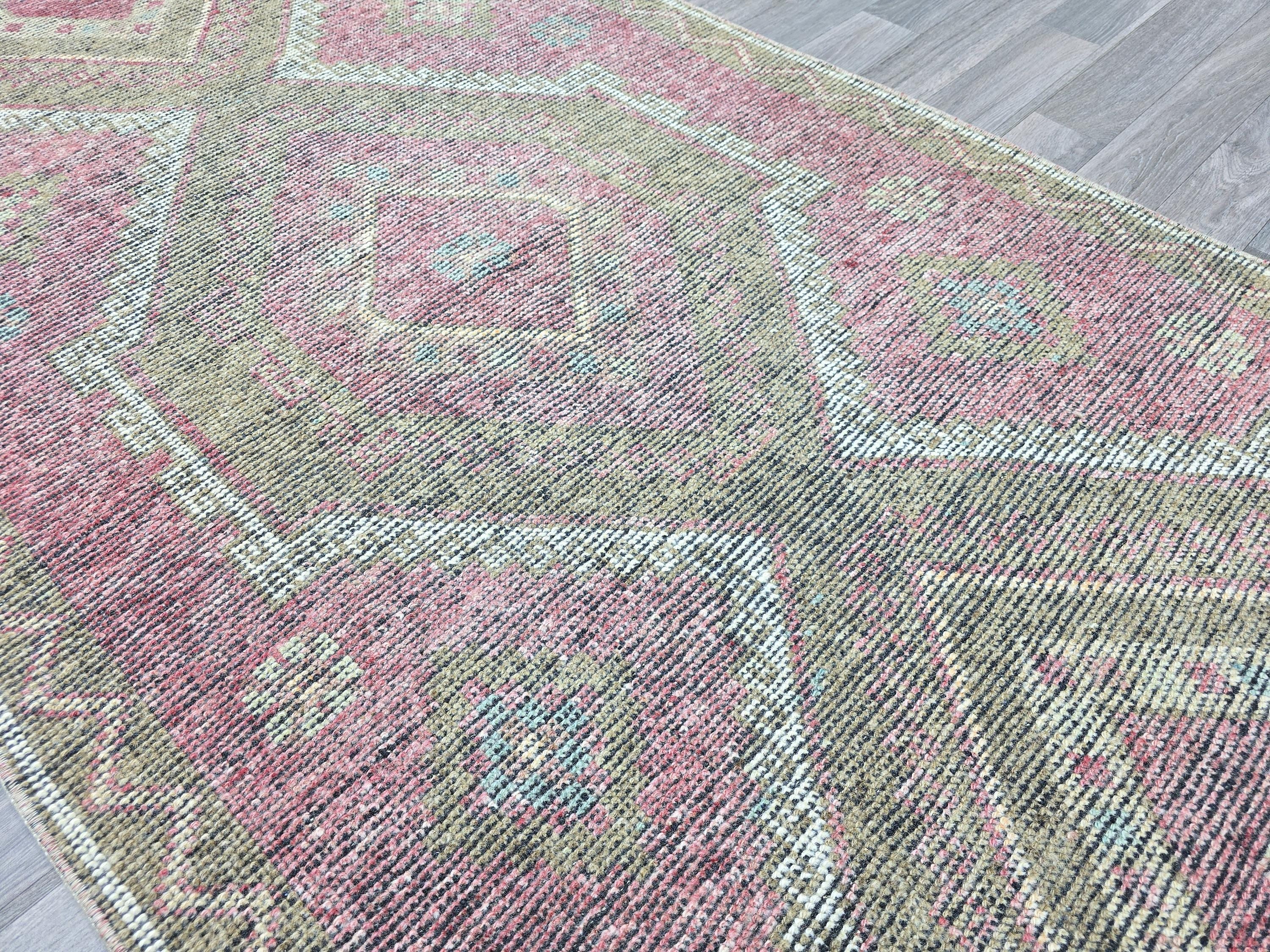 Vintage Turkish Oushak Runner Rug: Hand-Knotted Wool Hallway Rug