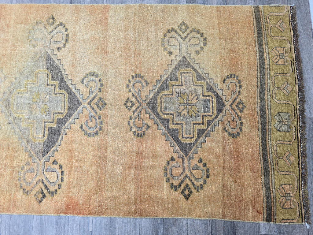 Hand Knotted Wool Vintage Turkish Runner Rug (3.3x14 feet)