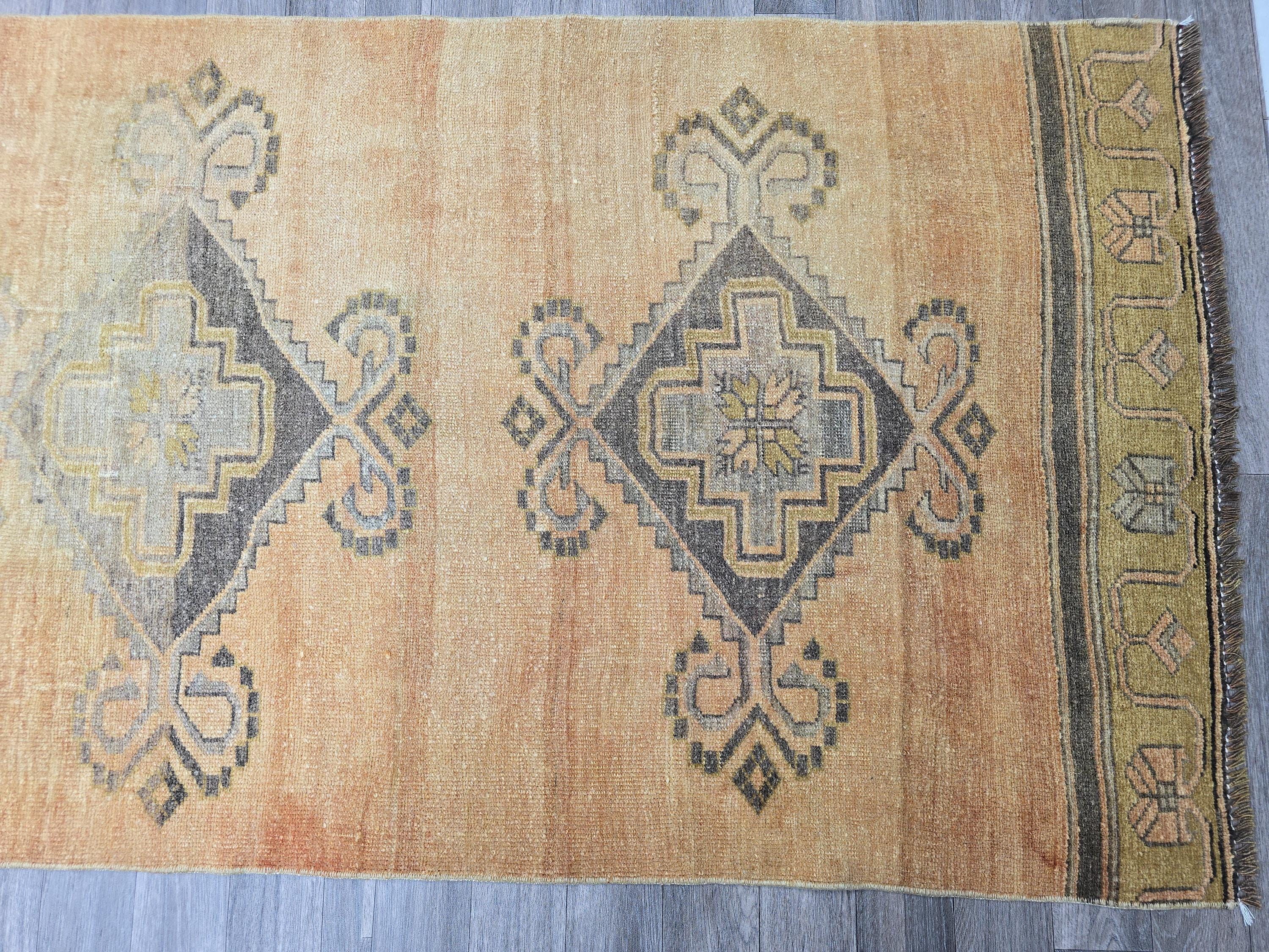 Hand Knotted Wool Vintage Turkish Runner Rug (3.3x14 feet)