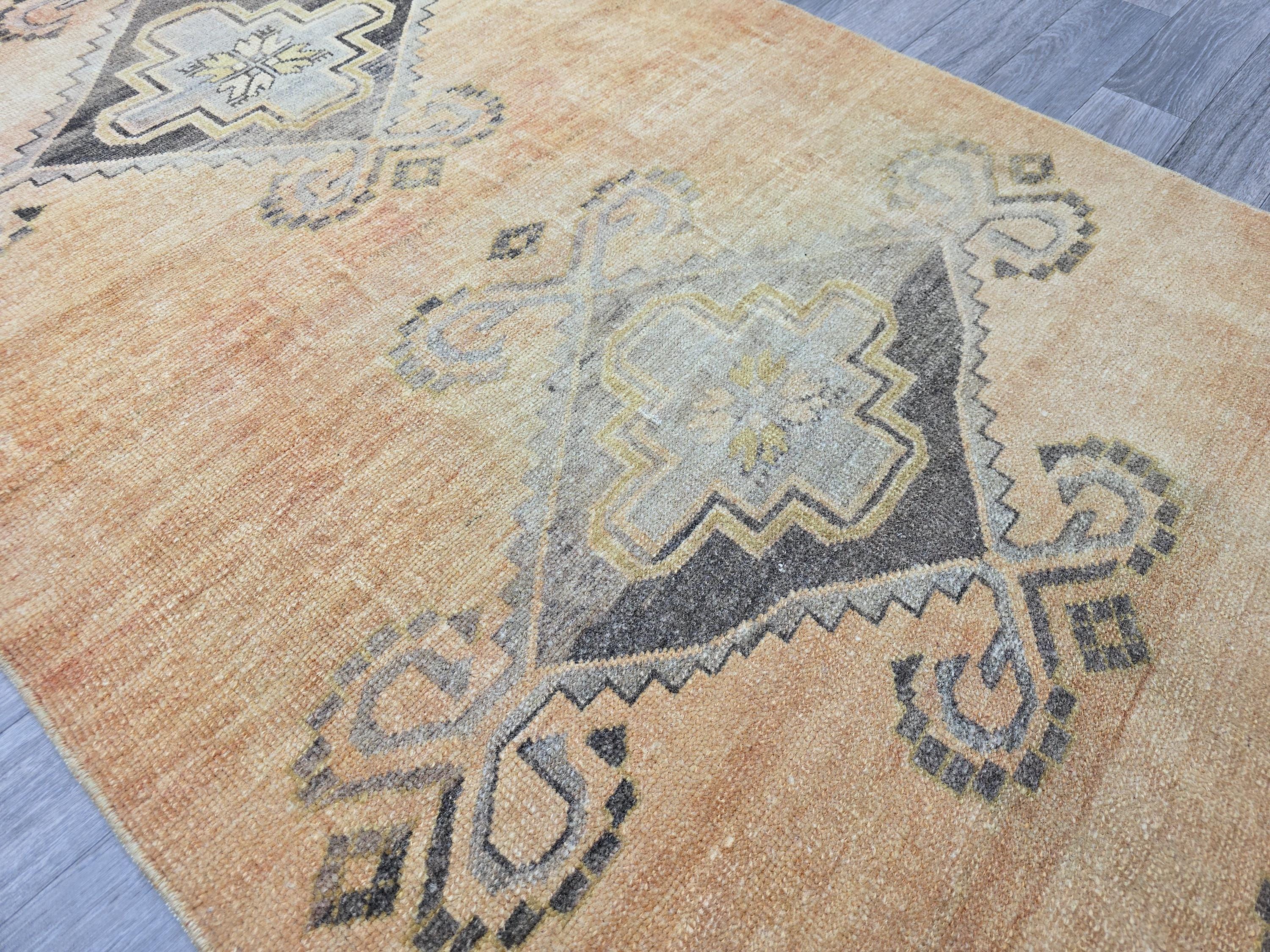 Hand Knotted Wool Vintage Turkish Runner Rug (3.3x14 feet)