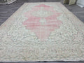 Pink Turkish Rug 7x11 Vintage Oushak Area Rug Distressed Medallion Living Room Large Carpet