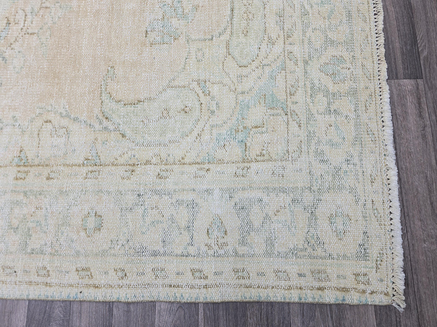 Vintage Oushak Rug 6x10 Cream Turkish Area Rug Faded Persian Carpet Muted Wool Rug Handknotted Living Room Dining Room Free Shipping