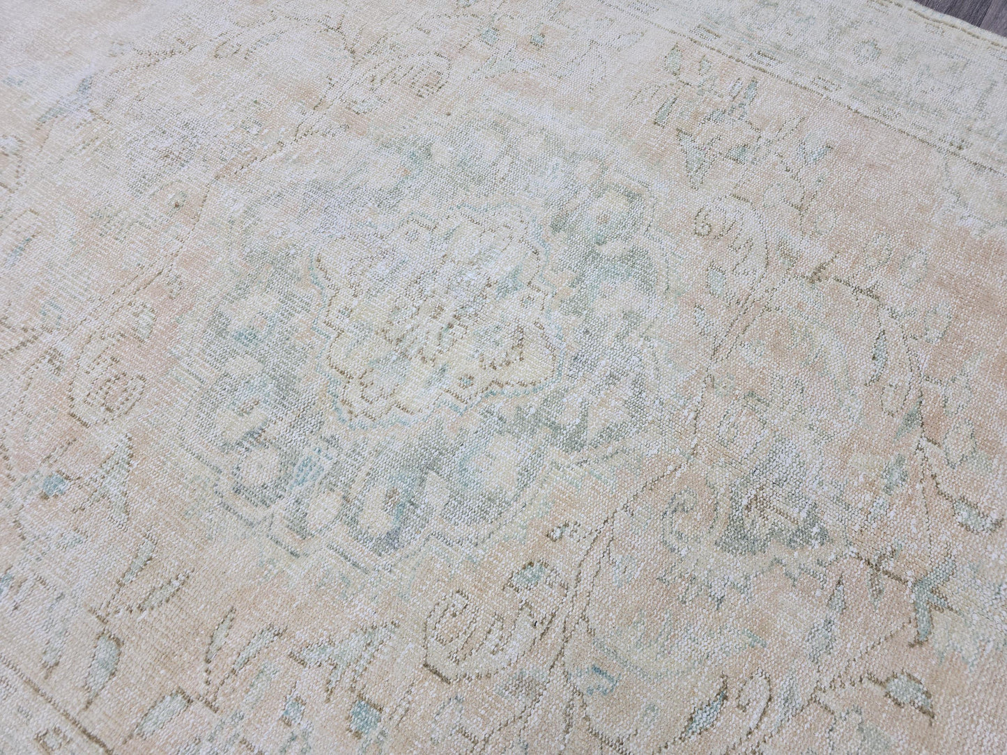 Vintage Oushak Rug 6x10 Cream Turkish Area Rug Faded Persian Carpet Muted Wool Rug Handknotted Living Room Dining Room Free Shipping