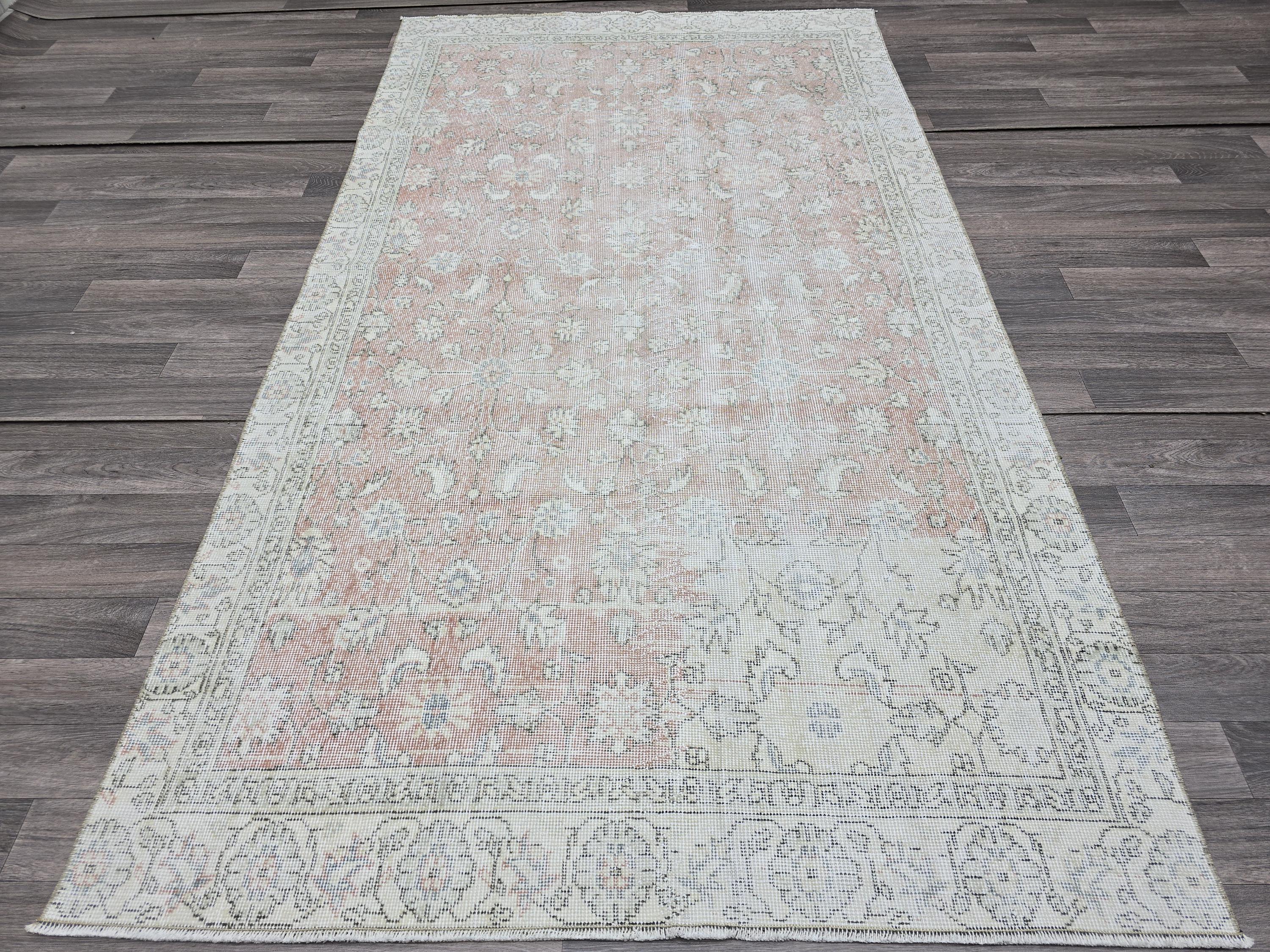 Vintage Turkish Oushak Rug: 4.5x8 Wool Handknotted Floral Carpet