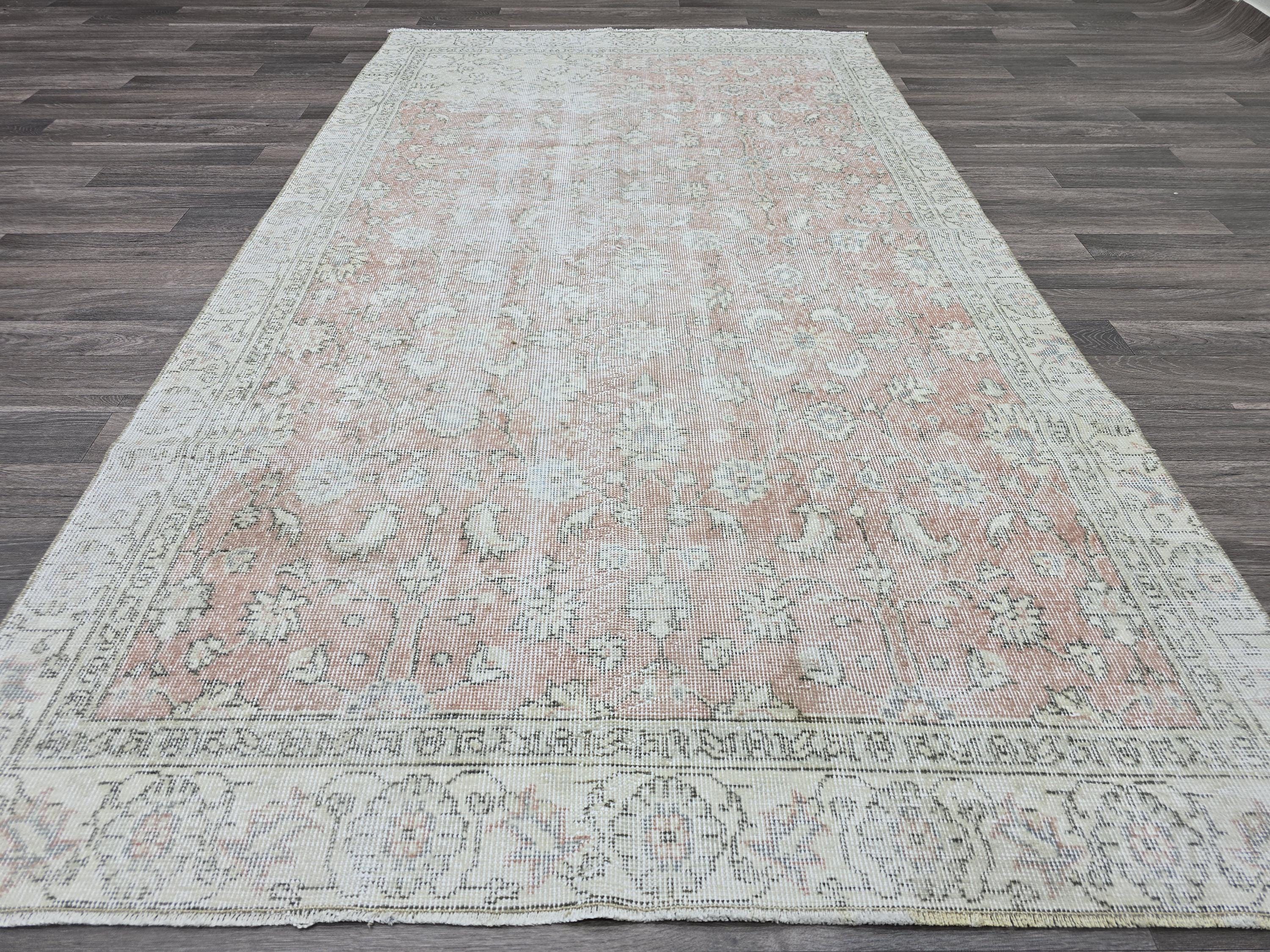 Vintage Turkish Oushak Rug: 4.5x8 Wool Handknotted Floral Carpet