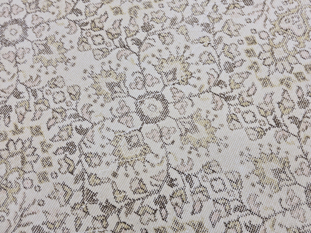 Vintage Turkish Oushak Runner Rug 4x7: Beige Wool Hallway Carpet