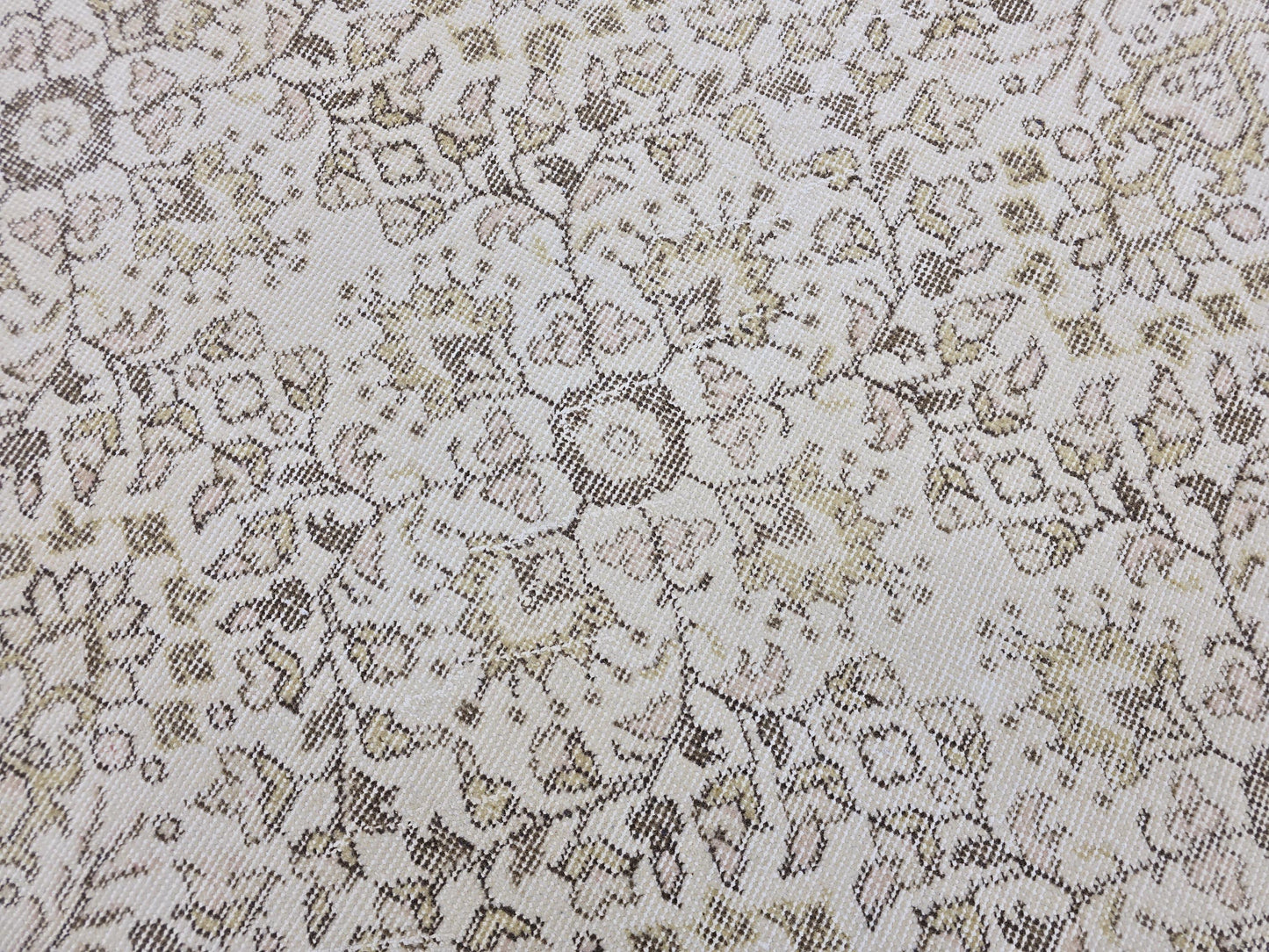 Vintage Turkish Rug 4x7 Oushak Runner Beige Neutral Hallway Runner Distressed Area Rug Handmade Wool Carpet