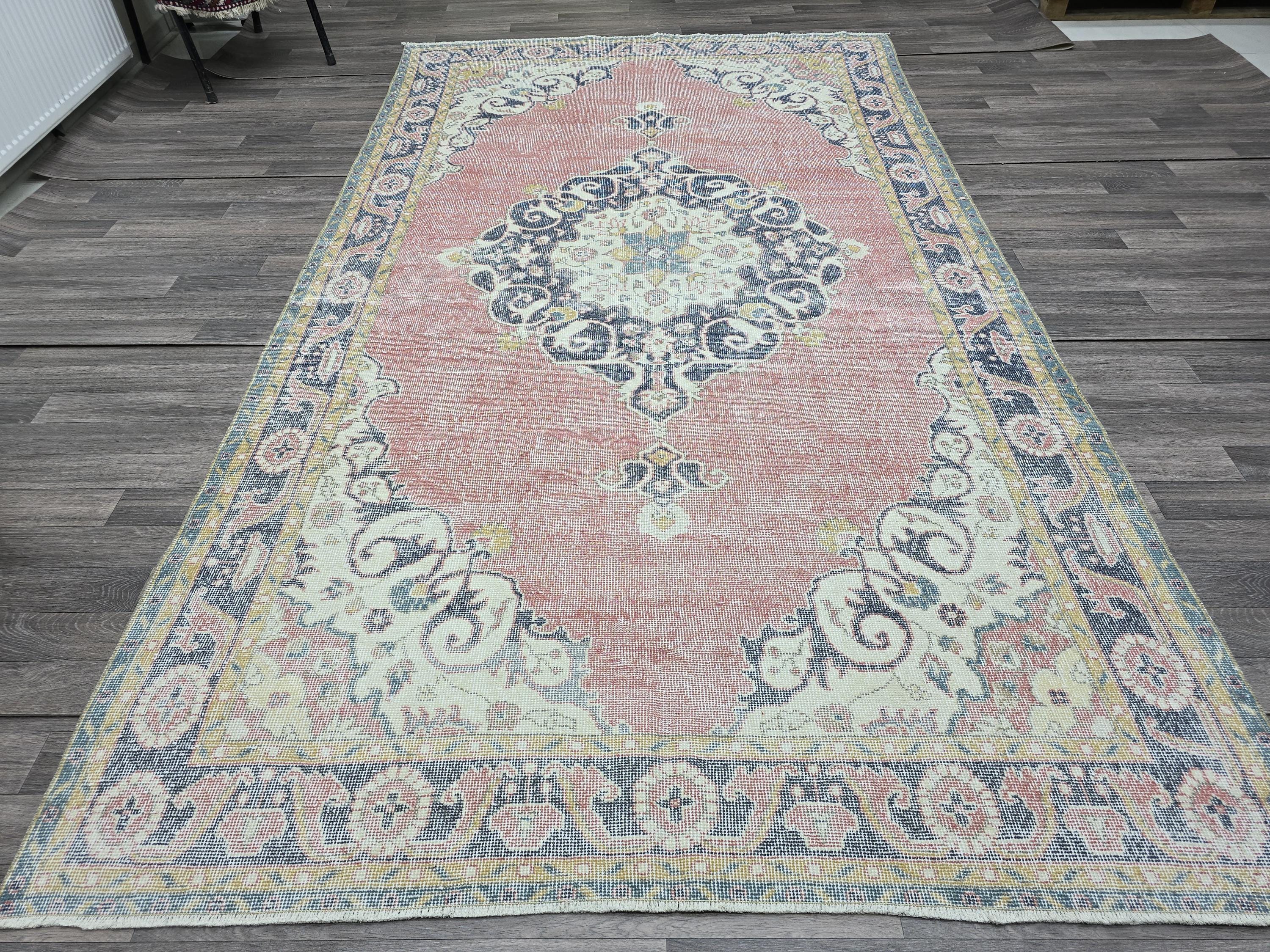 Vintage Turkish Oushak Rug 6x11: Handmade Wool Medallion Carpet