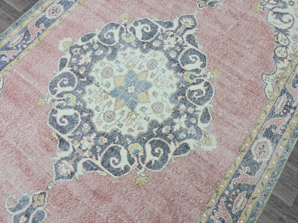 Vintage Turkish Oushak Rug 6x11: Handmade Wool Medallion Carpet