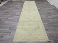 Vintage Turkish Oushak Runner Rug: 3x13 ft Beige Wool Hallway Carpet