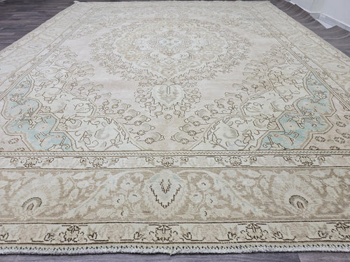 10x12 Vintage Handmade Rug Pink Blue Tan Color Neutral Palette / 9.65X12.3 feet