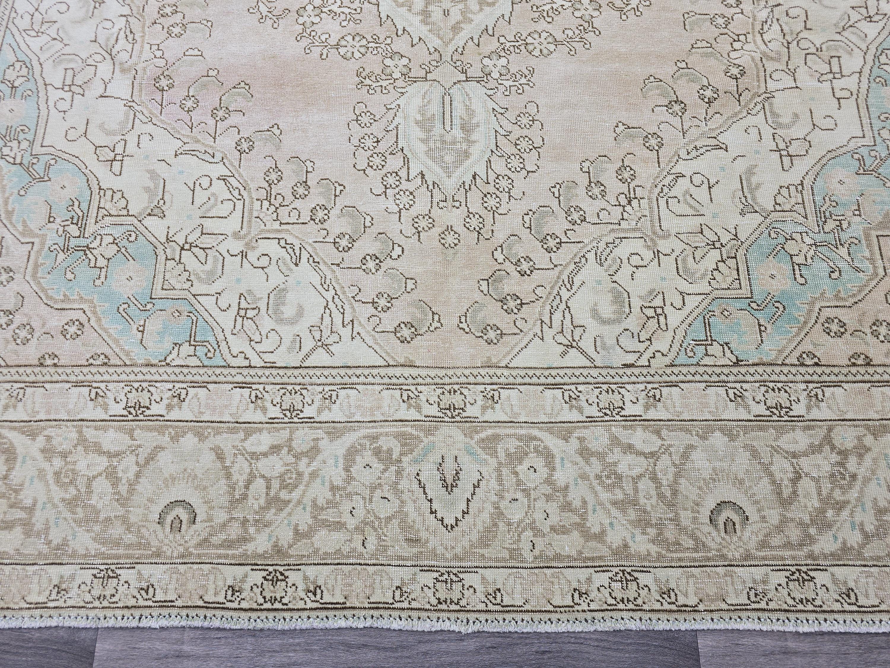 10x12 Blush Vintage Handmade Rug Pink Blue Tan Color Neutral Palette / 9.65X12.3 feet