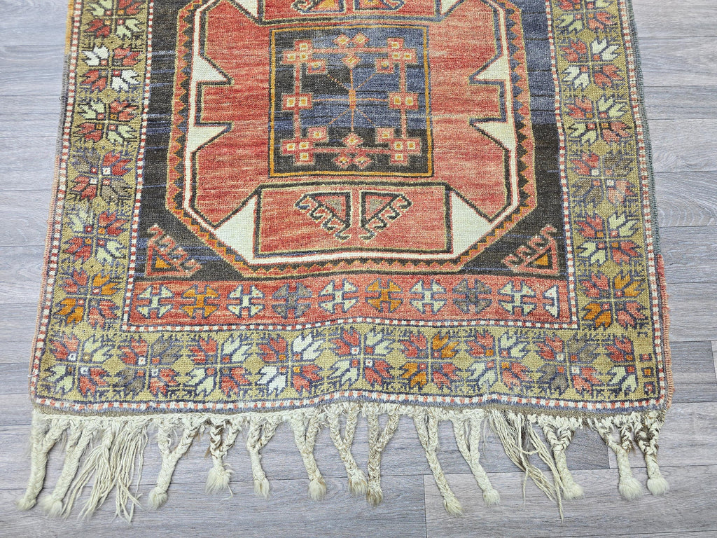 Vintage Turkish Runner Rug: Handknotted Wool Hallway Carpet, 3.4x11.5 ft