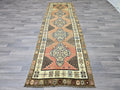 Vintage Turkish Runner Rug: 3x10 Brown Wool Hallway Oushak Rug