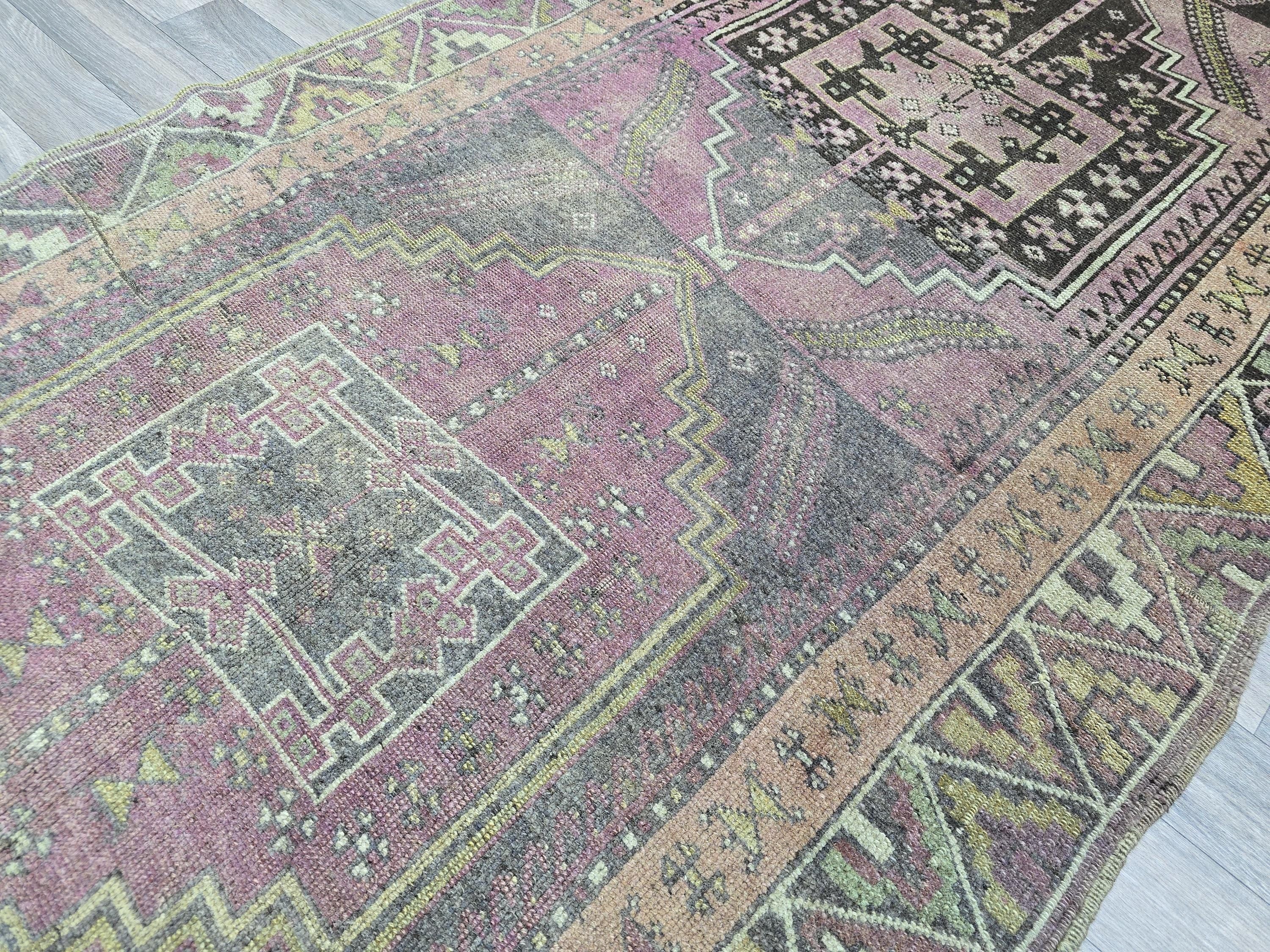 Vintage Oushak Runner Rug: Hand-Knotted Wool Hallway Carpet, 3.6x12.7 ft