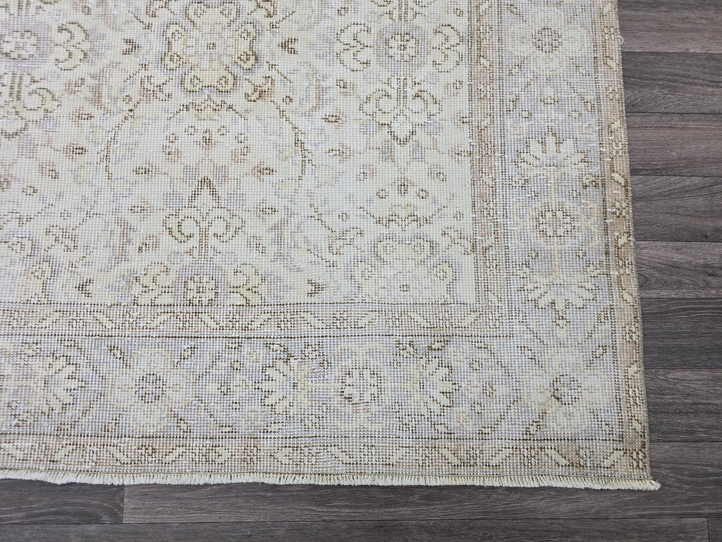 6x10 Vintage Turkish Oushak Rug: Hand-Knotted Wool, Neutral Beige