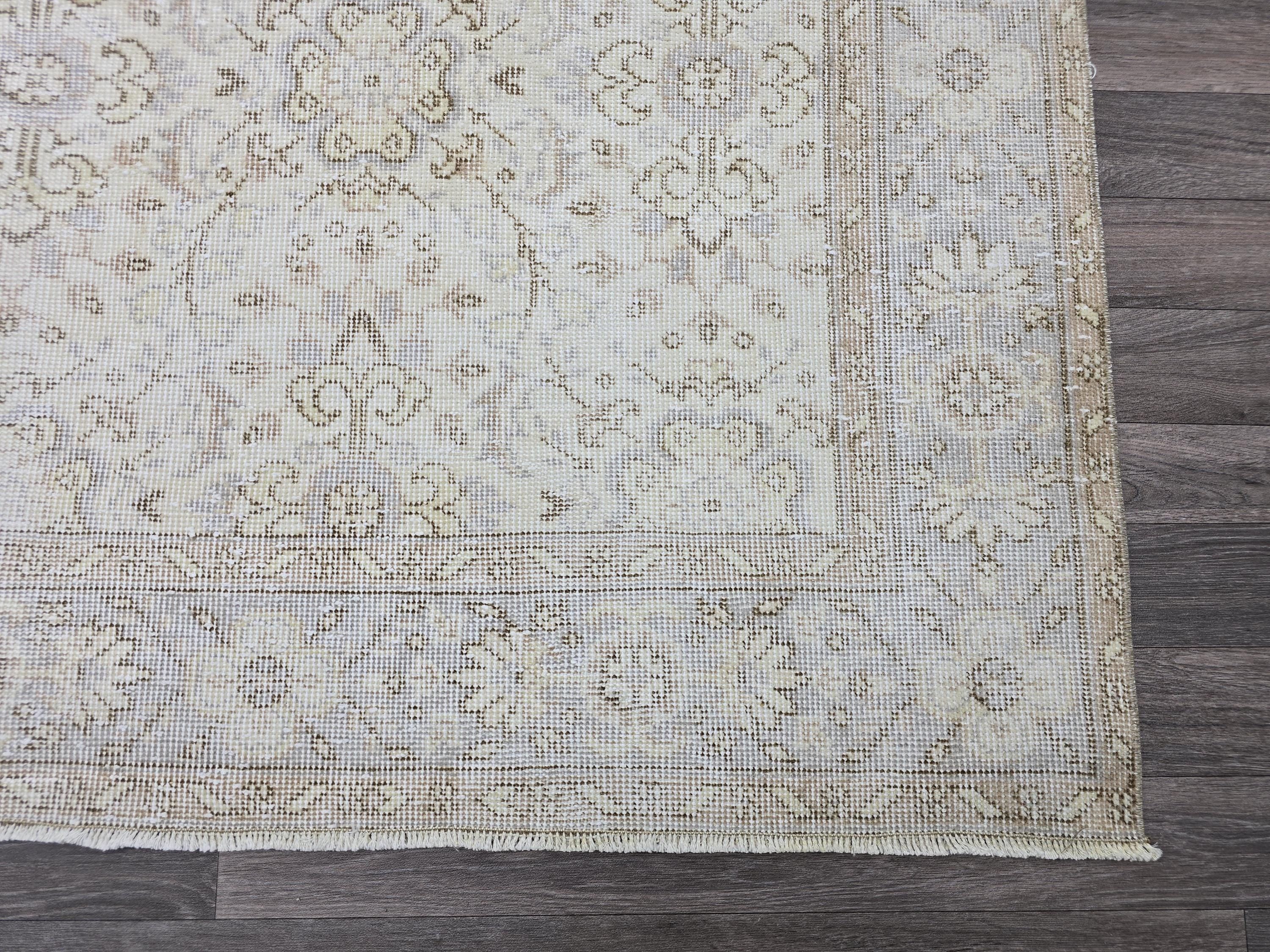 6x10 Vintage Turkish Oushak Rug: Hand-Knotted Wool, Neutral Beige