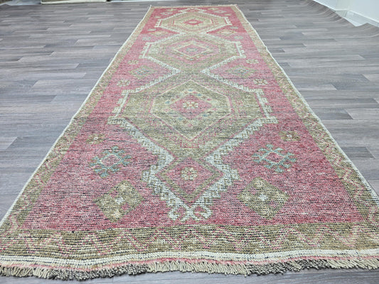 4x11 Wide Turkish Oushak Runner for Hallway - Authentic Wool rug runner for Kitchen and Entryway - Rustic Home Decor