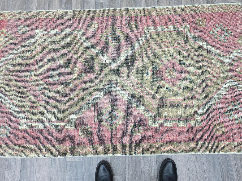 Handknotted Turkish Oushak Runner: 4x11 Wool Hallway Rug