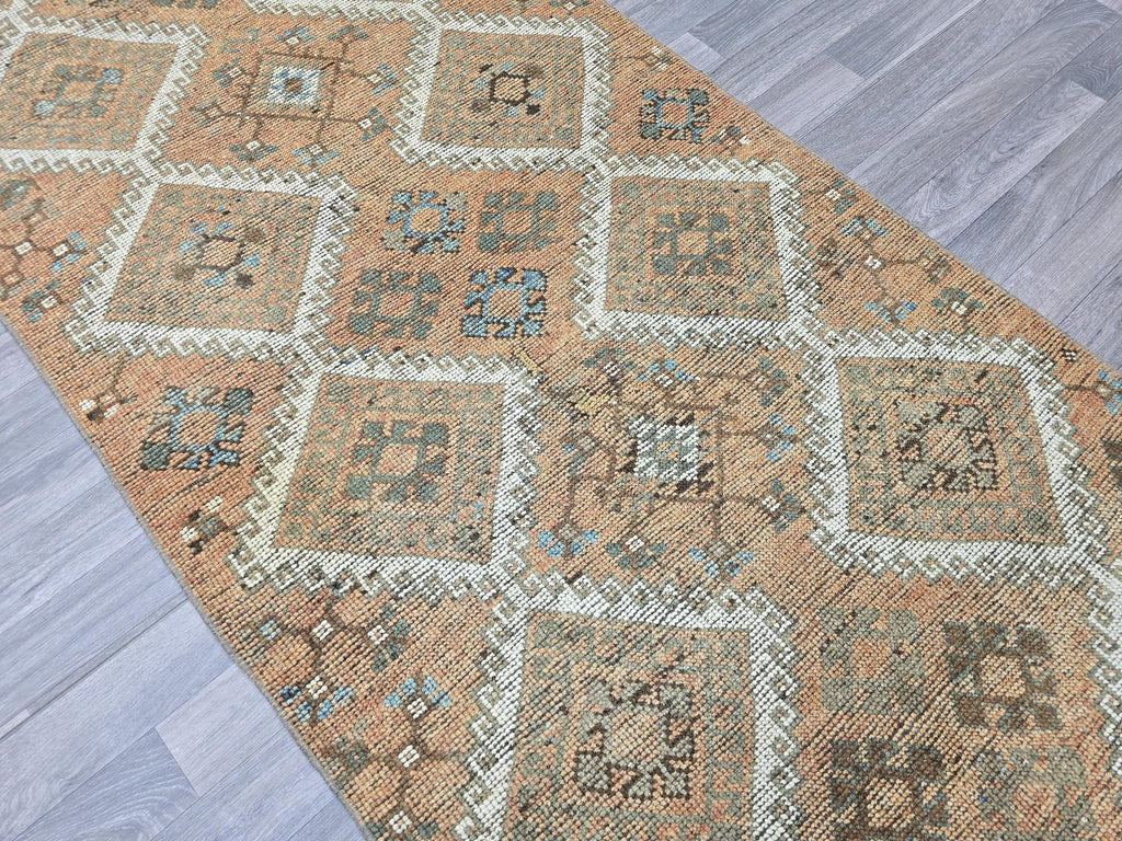 Vintage Turkish Oushak Runner Rug: Handknotted Wool Hallway Rug (4x11)