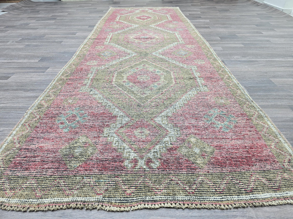 Vintage Turkish Oushak Runner Rug: Hand-Knotted Wool Hallway Rug