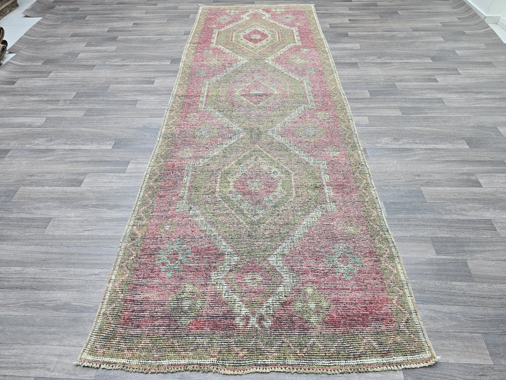 Vintage Turkish Oushak Runner Rug: Hand-Knotted Wool Hallway Rug