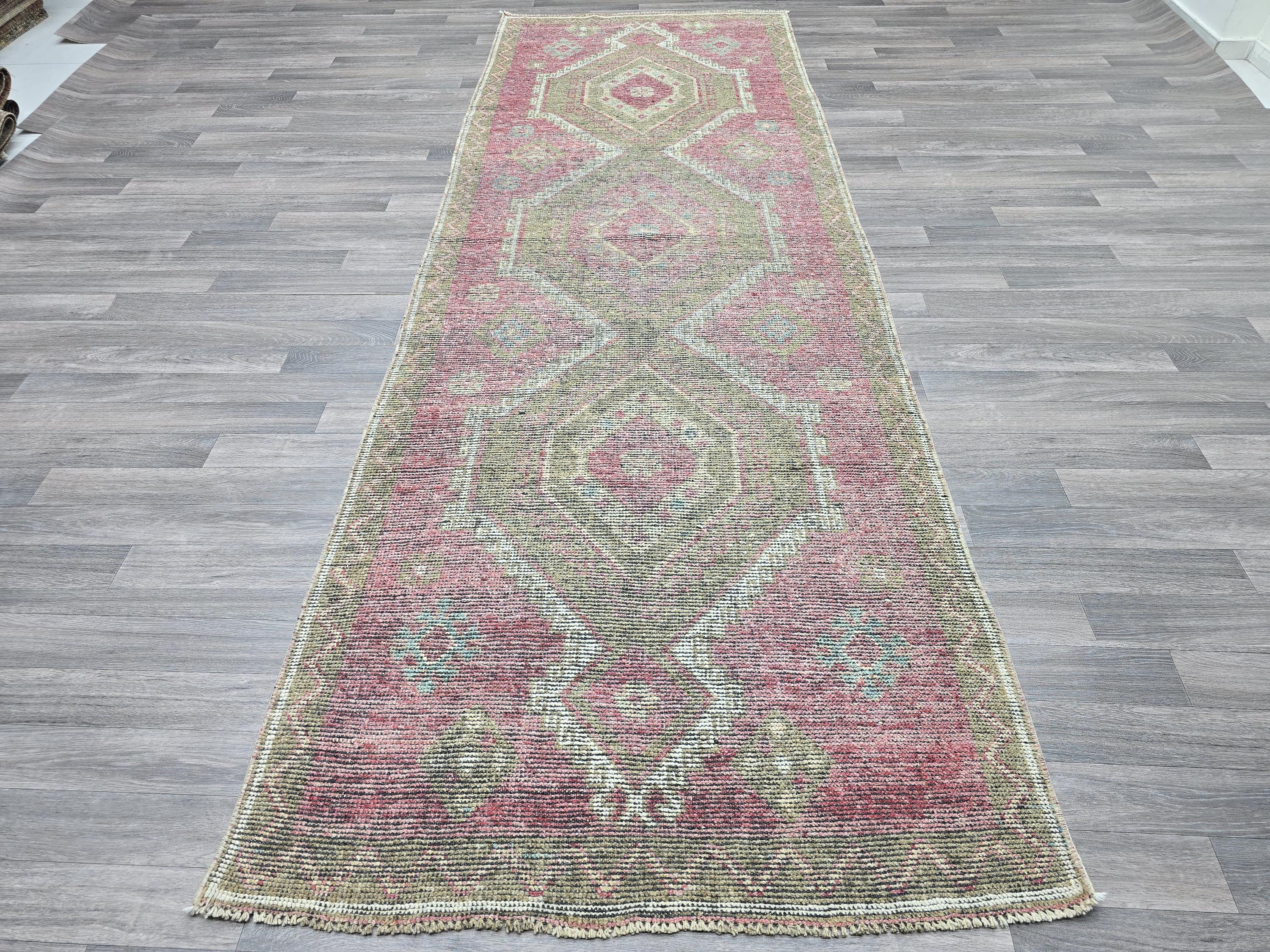 Vintage Turkish Oushak Runner Rug: Hand-Knotted Wool Hallway Rug