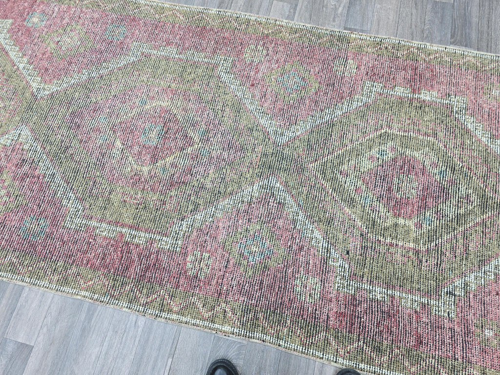 Vintage Turkish Oushak Runner Rug: Hand-Knotted Wool Hallway Rug