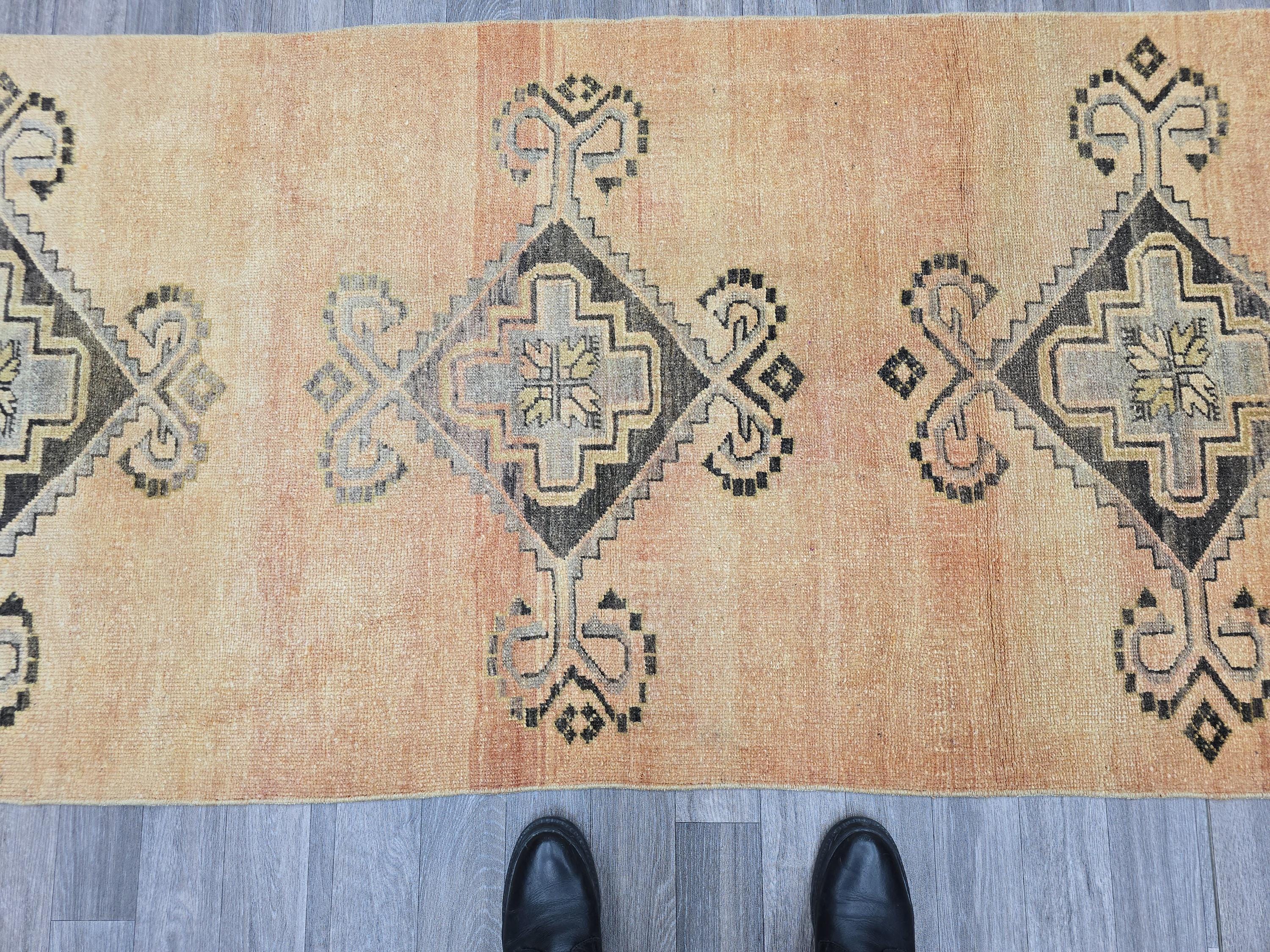Hand Knotted Wool Vintage Turkish Runner Rug (3.3x14 feet)
