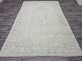 Vintage Oushak Rug 6x9: Hand-Knotted Turkish Wool Rug, Cream & Mint
