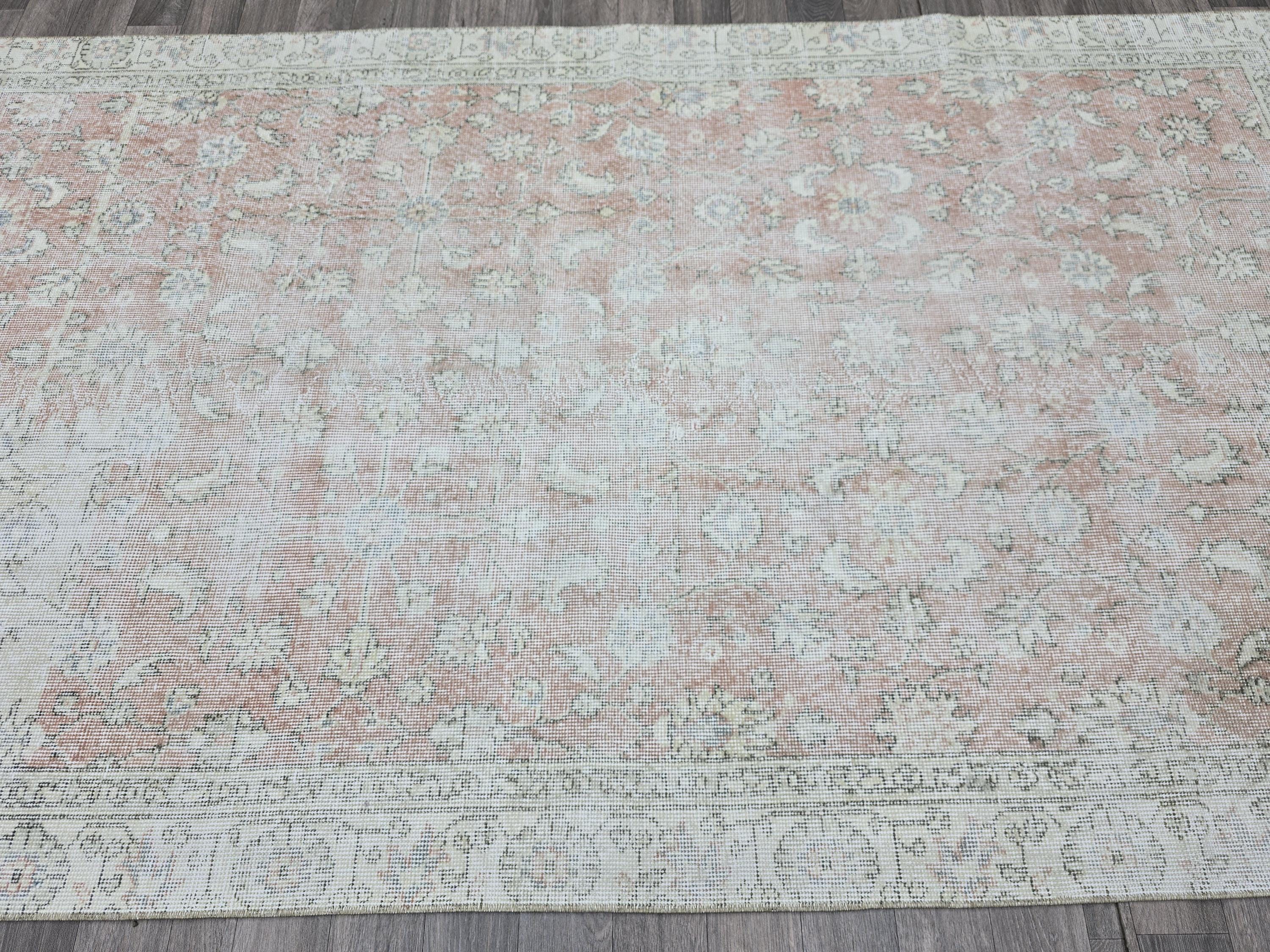 Vintage Turkish Oushak Rug: 4.5x8 Wool Handknotted Floral Carpet