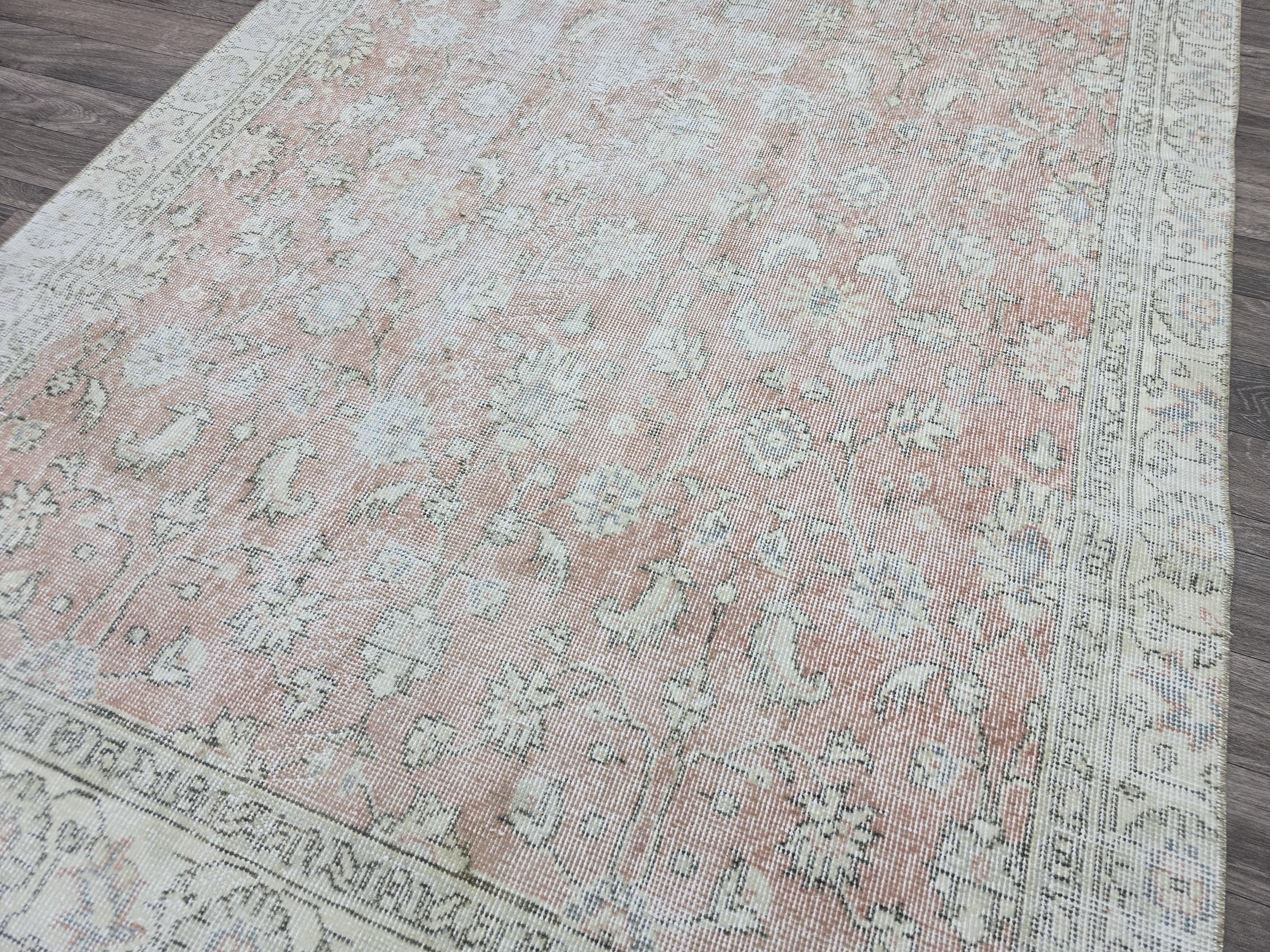 Vintage Turkish Oushak Rug: 4.5x8 Wool Handknotted Floral Carpet