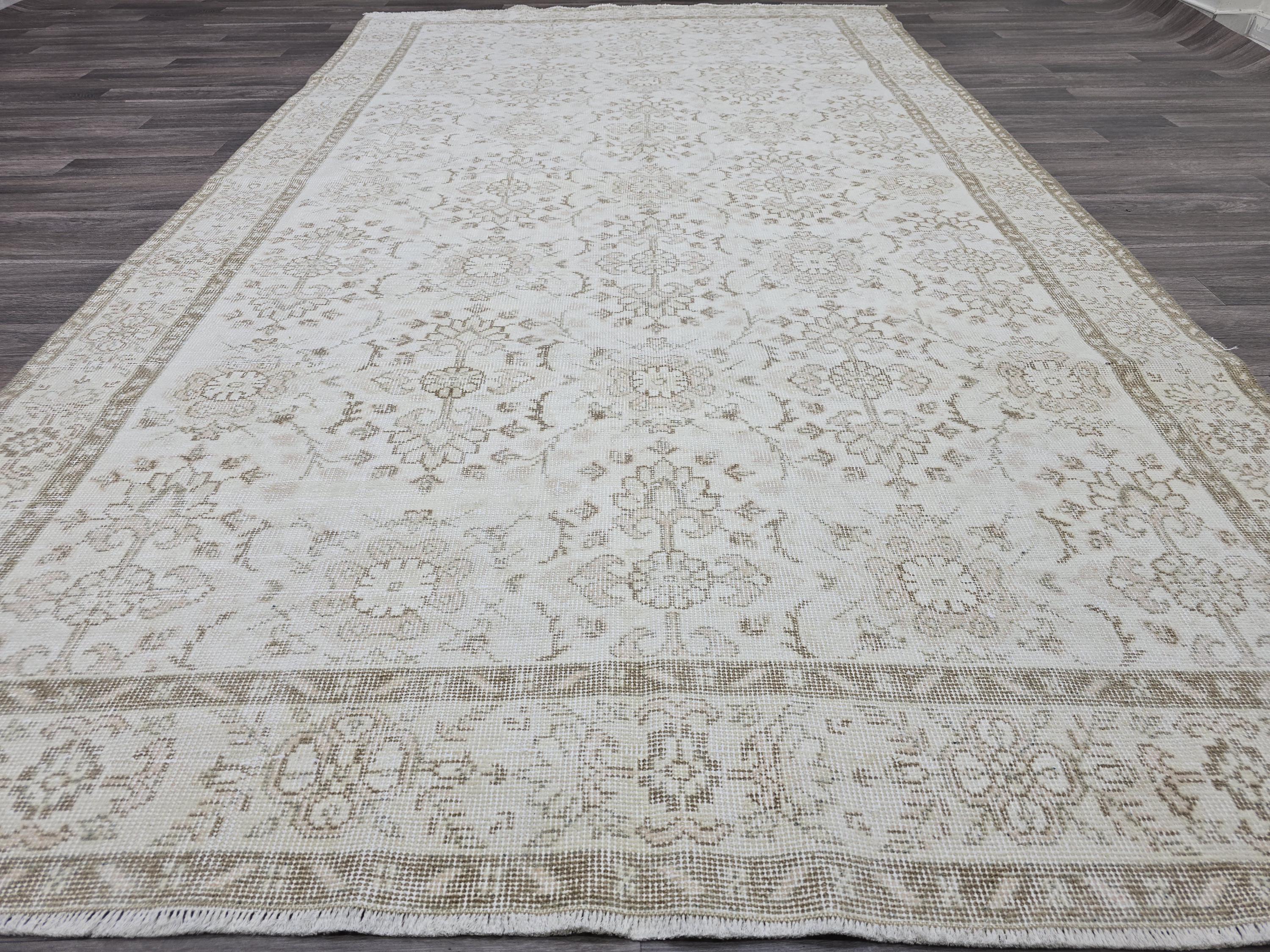 Vintage Turkish Oushak Rug 6x10: Handknotted Wool Floral Carpet