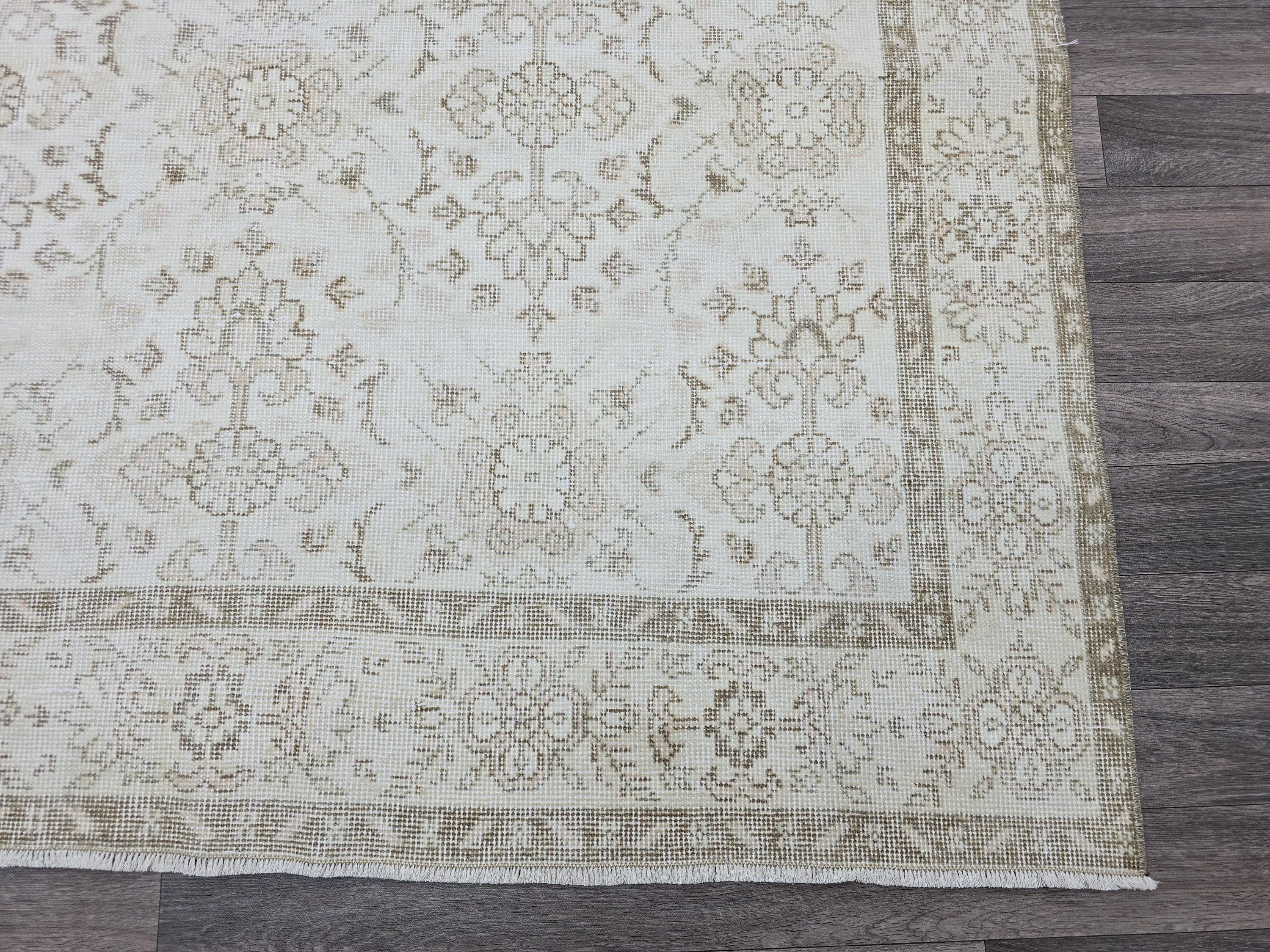 Vintage Turkish Oushak Rug 6x10: Handknotted Wool Floral Carpet