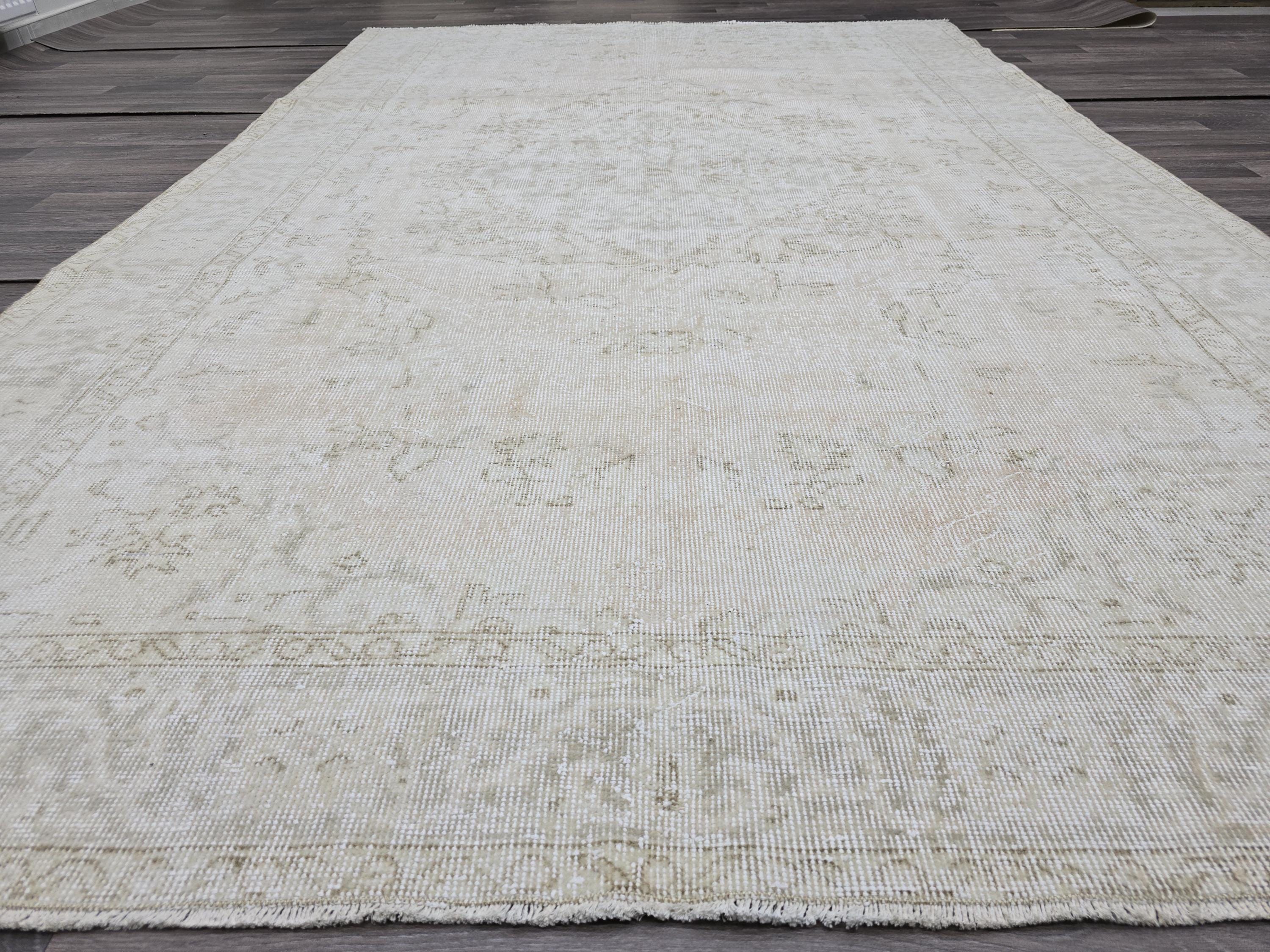 Vintage Oushak Rug 6x10: Handknotted Turkish Wool Carpet