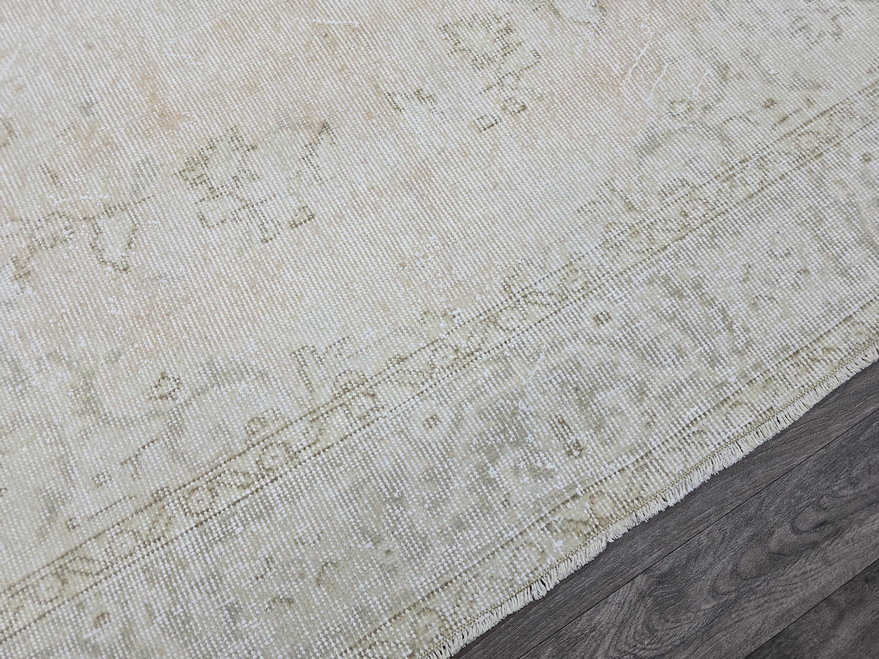 Vintage Oushak Rug 6x10: Handknotted Turkish Wool Carpet