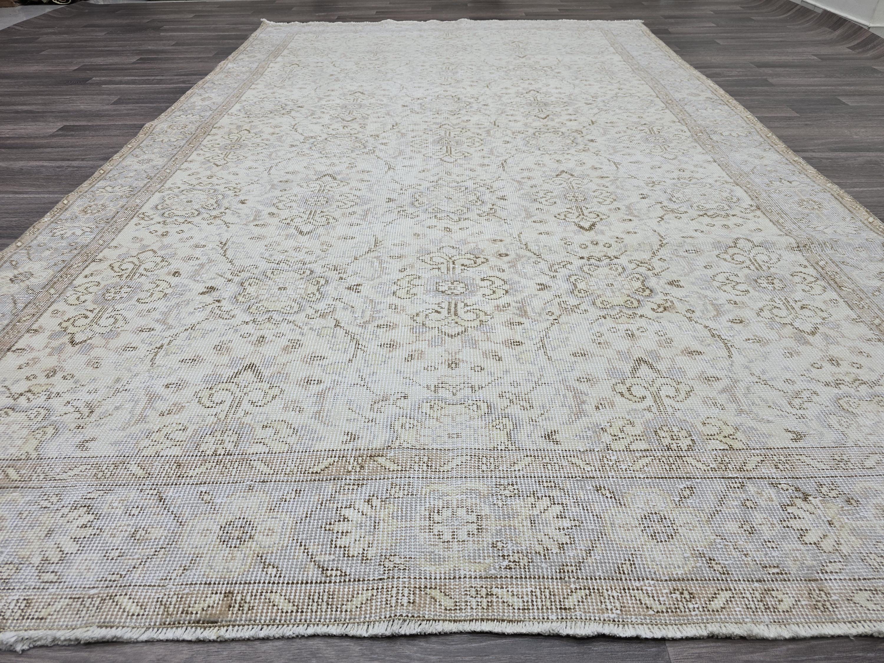 6x10 Vintage Turkish Oushak Rug: Hand-Knotted Wool, Neutral Beige