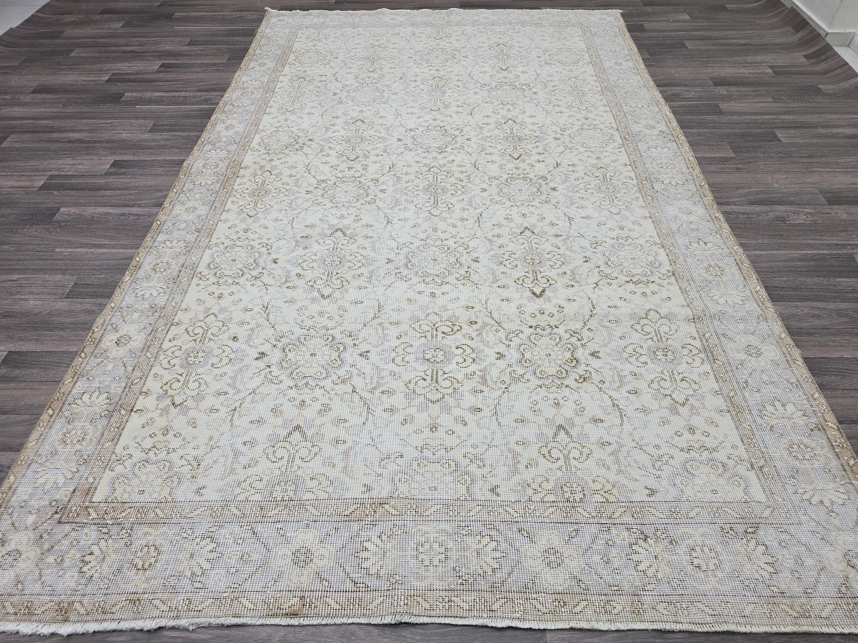 6x10 Vintage Turkish Oushak Rug: Hand-Knotted Wool, Neutral Beige