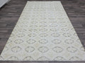 Vintage Oushak Rug 5x8: Cream Wool Diamond Pattern Turkish Carpet