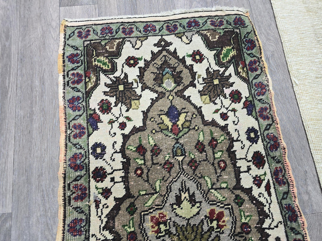 Vintage Turkish Oushak Rug 2x3: Hand-Knotted Wool Entry Rug