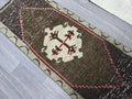 Vintage Hand-Knotted Turkish Wool Rug: Brown Tribal Medallion Entry Mat (1x3 ft)