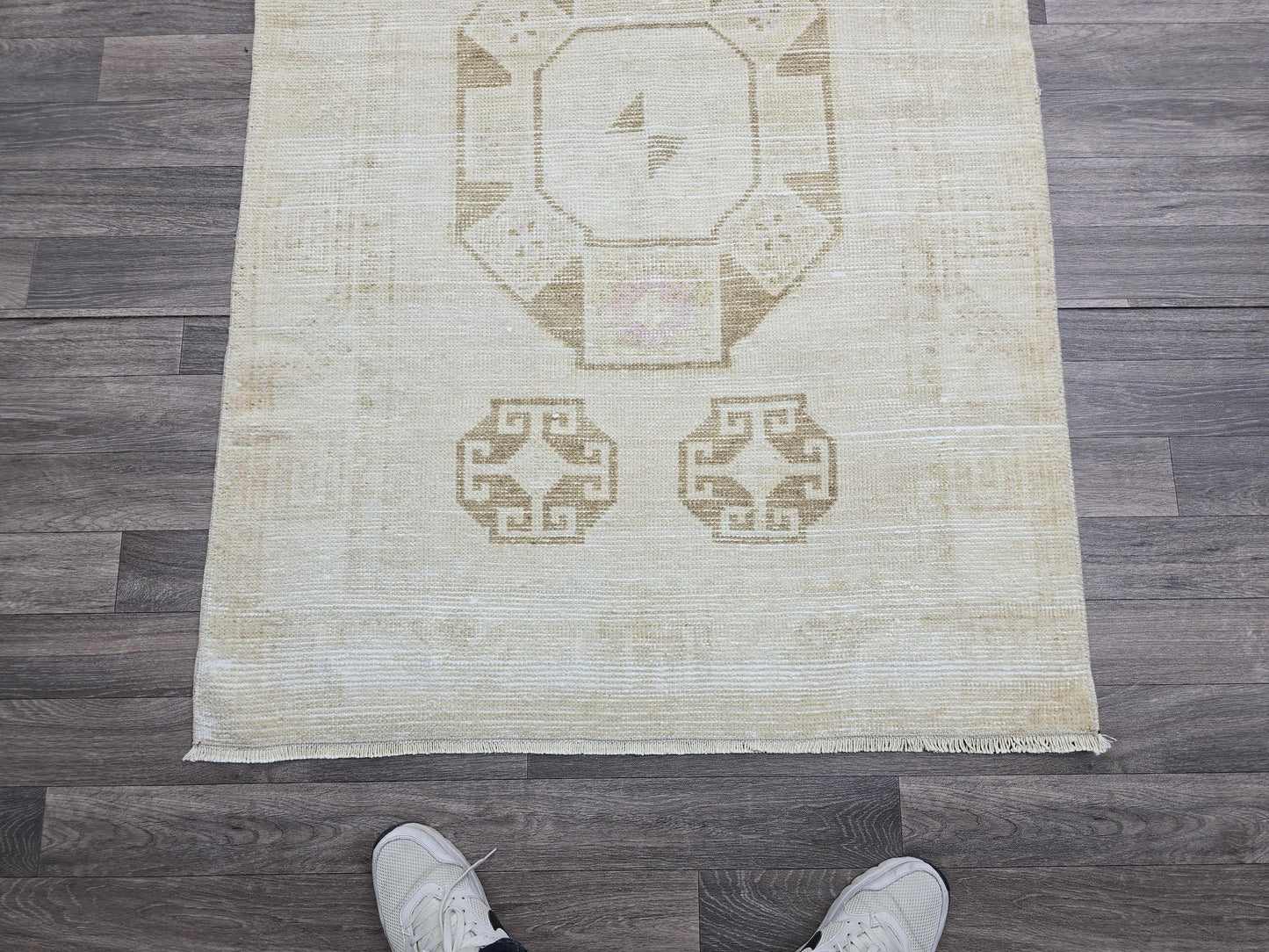 3.5x13 Wide and Long Neutral Vintage Runner Rug/ One-of-Kind Hand Woven Oushak Runner - Turkish Runner Rug //3.50x12.70 feet
