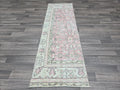 Vintage Turkish Runner Rug: Pink Oushak Wool Hallway Carpet