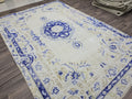 7x11 Vintage Oushak Wool Rug: Hand-Knotted Turkish Medallion Design