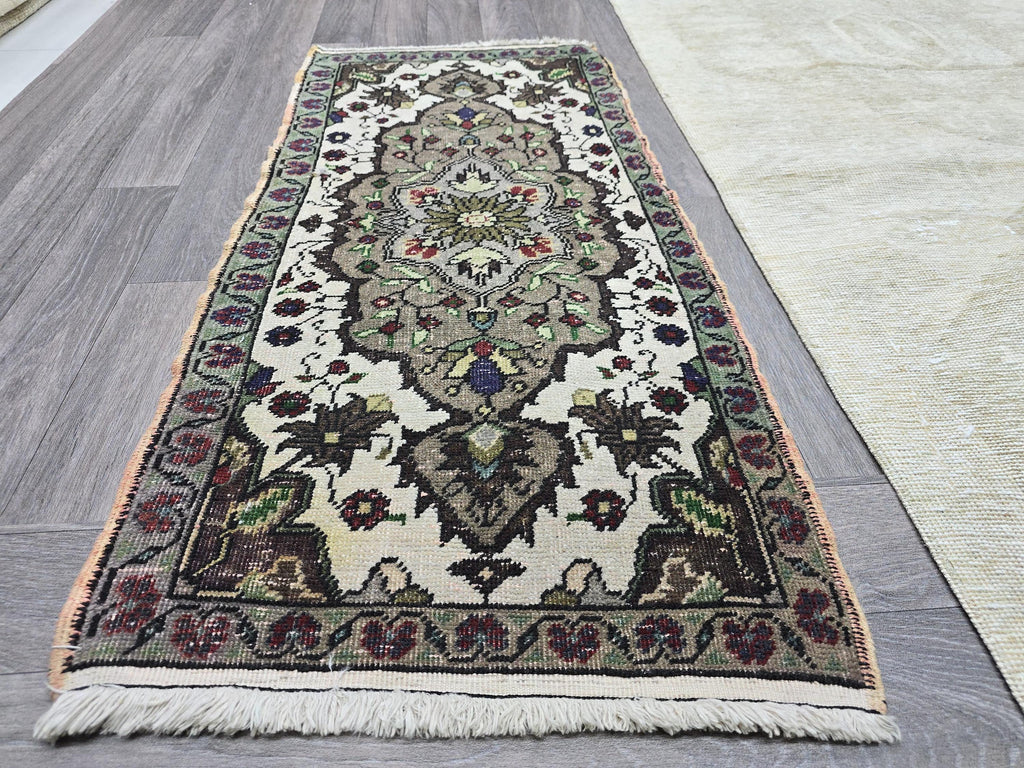 Vintage Turkish Oushak Rug 2x3: Hand-Knotted Wool Entry Rug