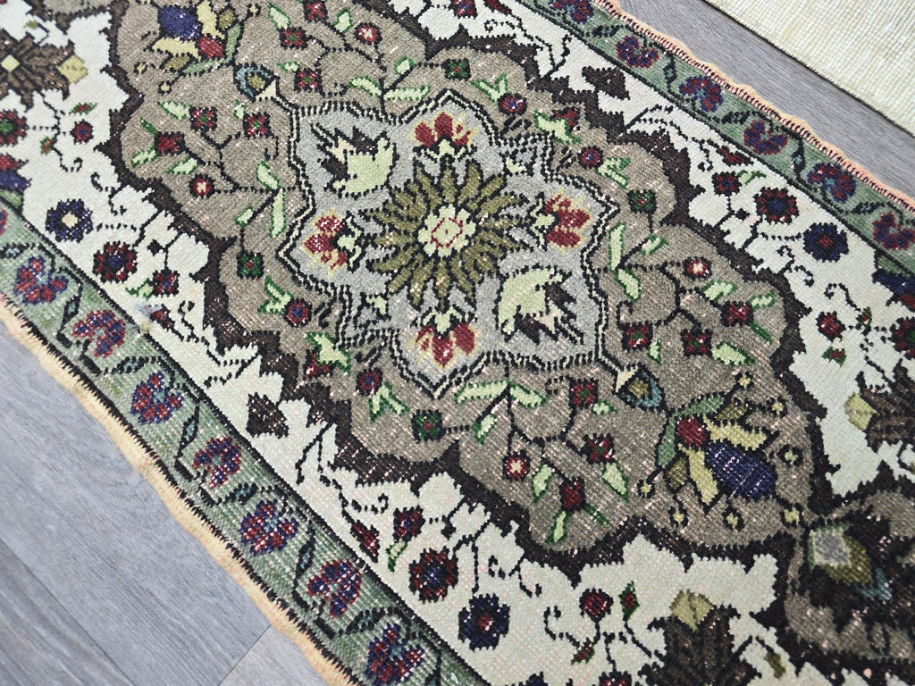 Vintage Turkish Oushak Rug 2x3: Hand-Knotted Wool Entry Rug