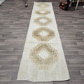 Hand Knotted Wool Turkish Runner 3x12: Neutral Oushak Hallway Rug