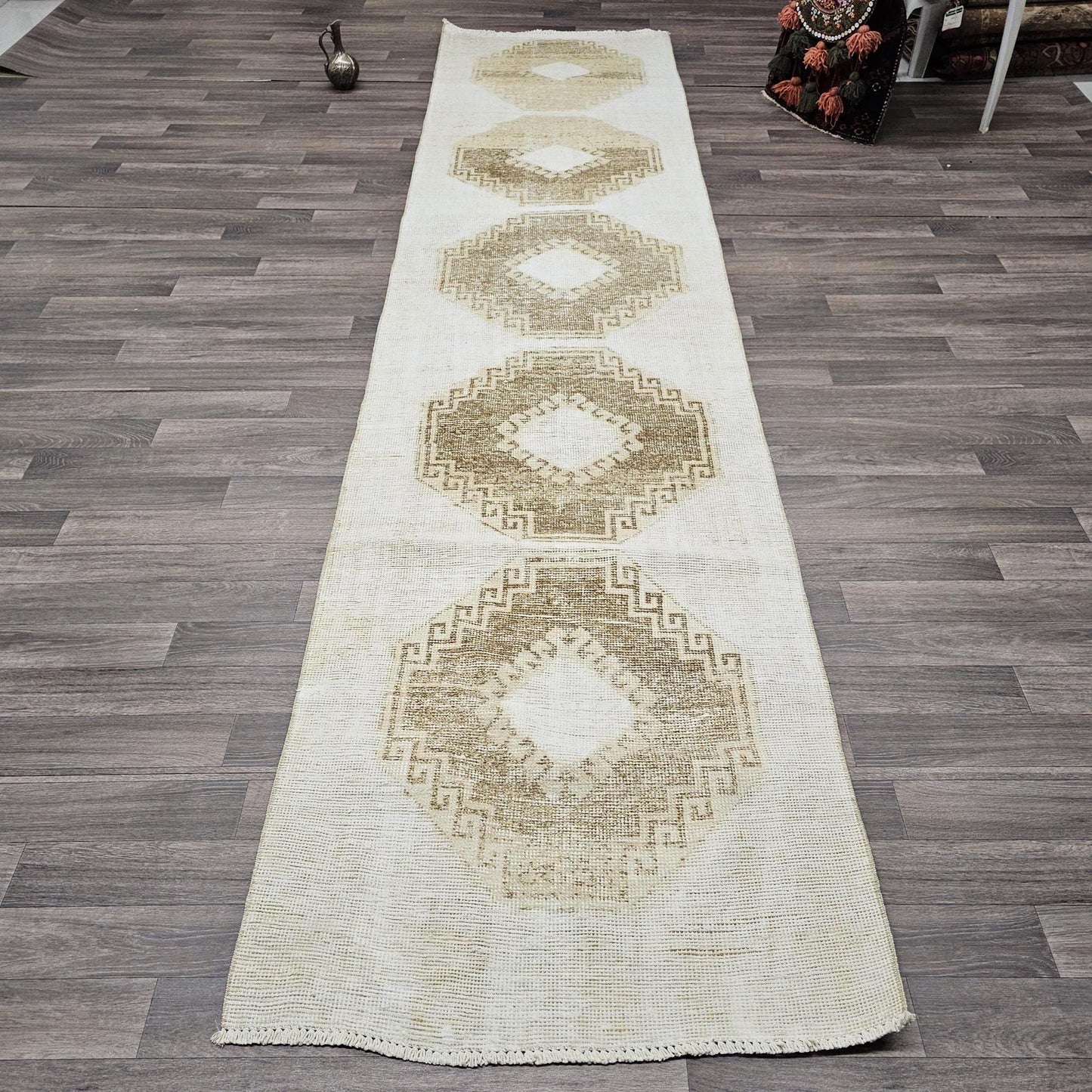 Turkish Runner 3x12 - Neutral Oushak Runner - Long Hallway Runner Rug - Kitchen Runner Rug - Boho decor Runner - Oriental Runner Cream Beige